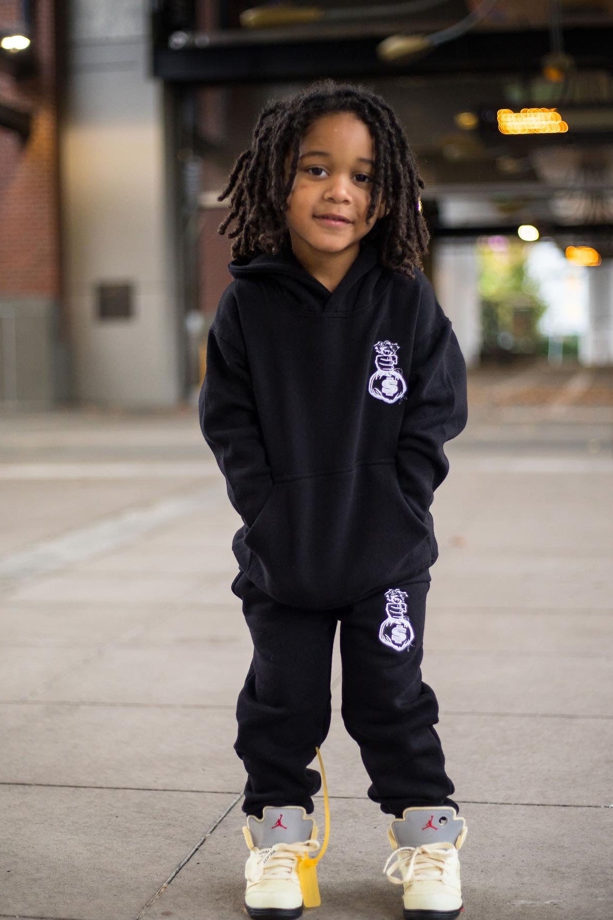 Black and White Kids Jogger Outfit Top and Bottom