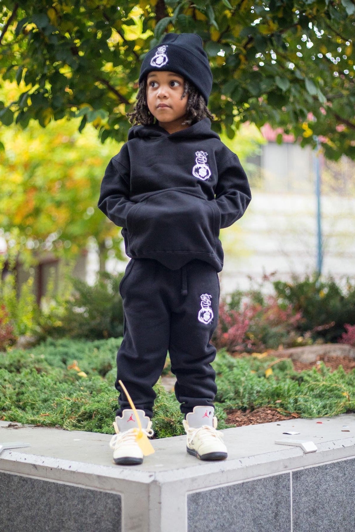 Black and White Kids Jogger Outfit Top and Bottom