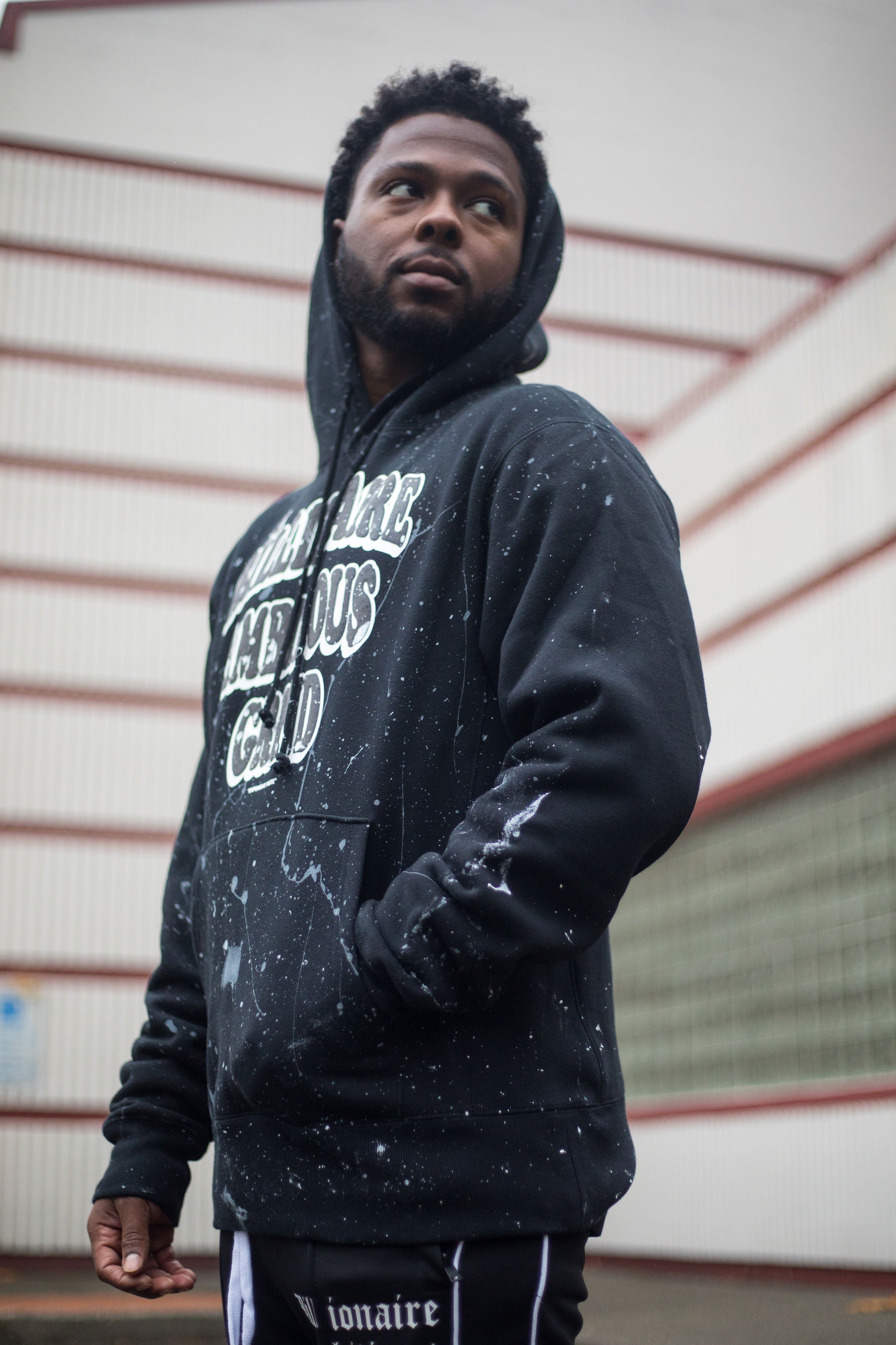 Black and White Chase Splatterd Paint Hoodie