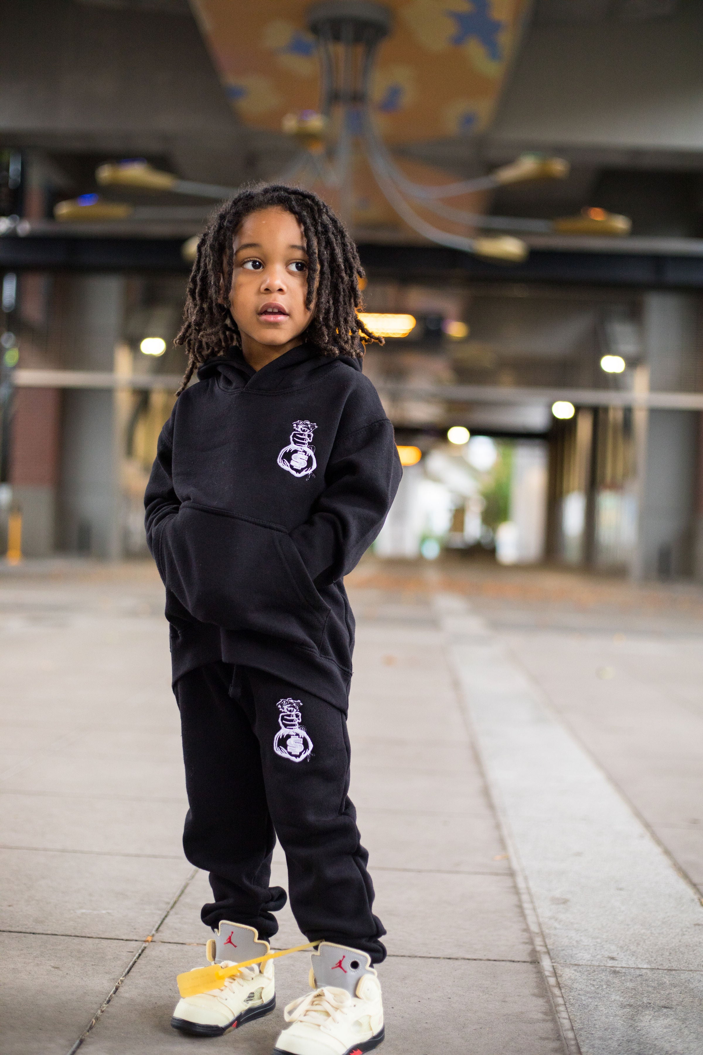 Black and White Kids Jogger Outfit Top and Bottom