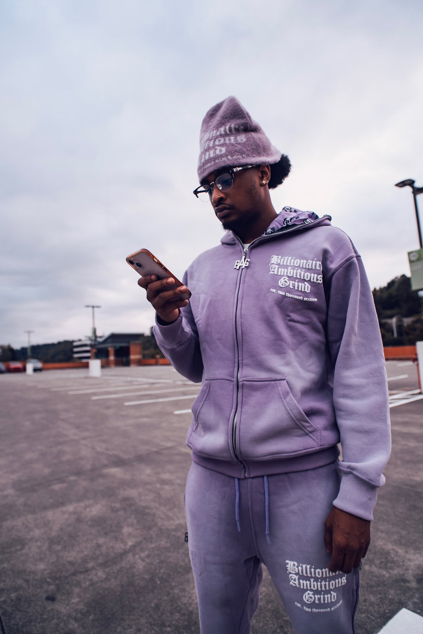 Lavender and White Premium Full Zip Jogger Outfit