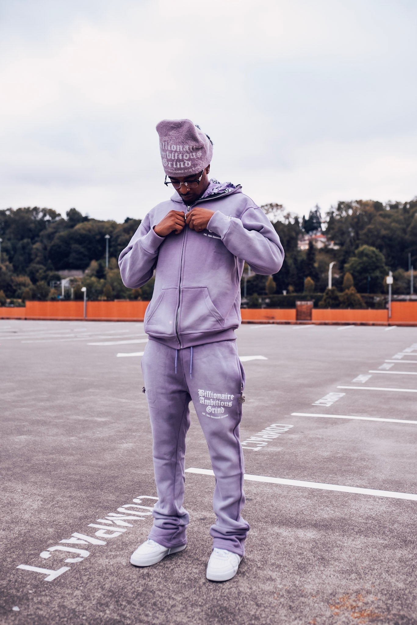 Lavender and White Premium Full Zip Jogger Outfit