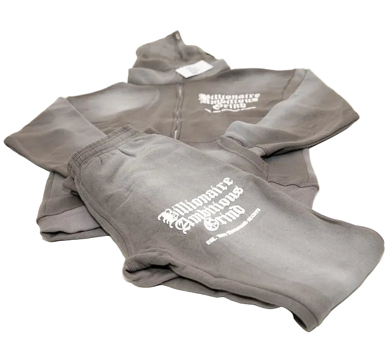 Grey and White Premium Full Zip Jogger Outfit